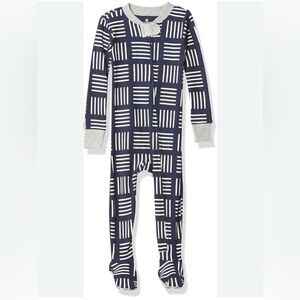 NWT Honest Co infant 6-9 month Navy and White Patterned Baby Onesie footed pj